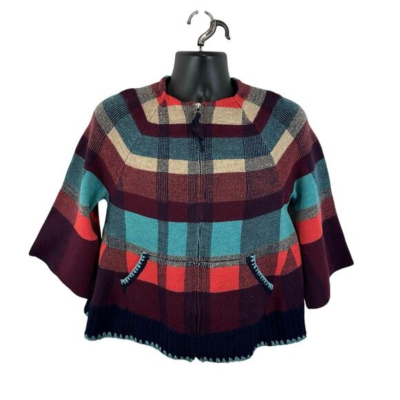 Anthropologie HWR Monogram Lace Wool Knit Cardigan Sweater Zip Bell Sleeve Small - Picture 1 of 14